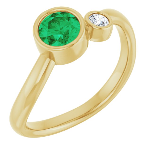 14K Yellow 5 mm Lab-Grown Emerald & .06 CT Natural Diamond Ring